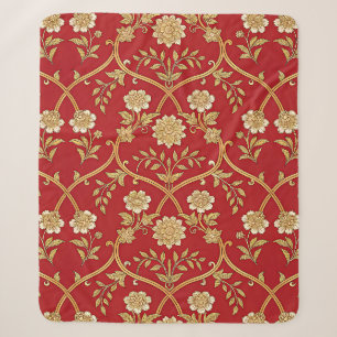 Elegant Rood Gouden Bloem Lattice Sherpa Deken