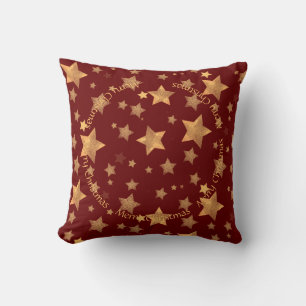Elegant  rood gouden sterpatroon kerst kussen