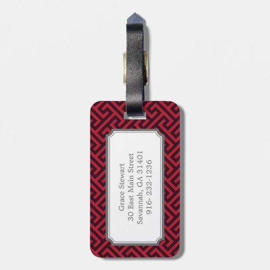 Elegant rood Grieks zeer belangrijk geometrisch Bagagelabel (Achterkant verticaal)