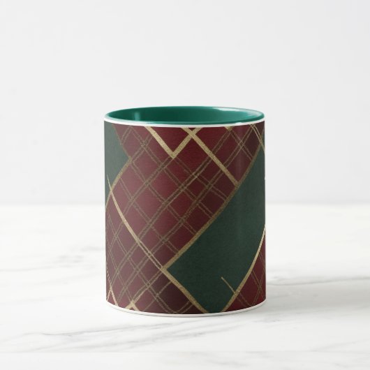 Elegant Rood Groen Goud Feestelijk Plaid Mok (Midden)