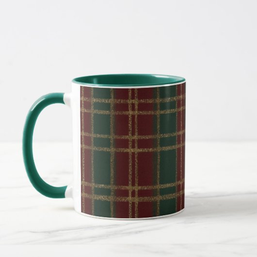 Elegant Rood Groen Goud Feestelijk Plaid Mok (Links)