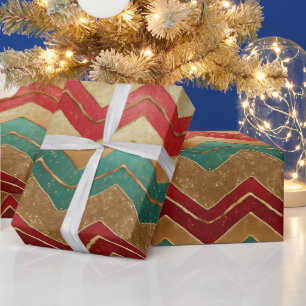 Elegant rood groen gouden Chevron patroon Cadeaupapier