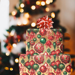Elegant rood groen kerstballen goud cadeaupapier