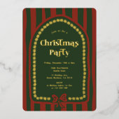 Elegant rood groen kerstdiner folie uitnodiging (Voorkant)