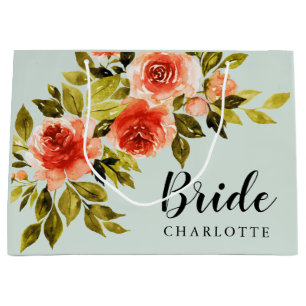 Elegant rood groen Waterverf bloemenbruid Groot Cadeauzakje