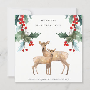 ELEGANT ROOD GROENE HULST BES HERT DUO NIEUWJAAR FEESTDAGENKAART