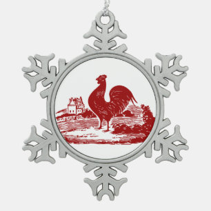 Elegant rood haan  land Boerderij Tin Sneeuwvlok Ornament