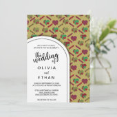 Elegant rood hart patroon Moderne bruiloft Kaart (Staand voorkant)