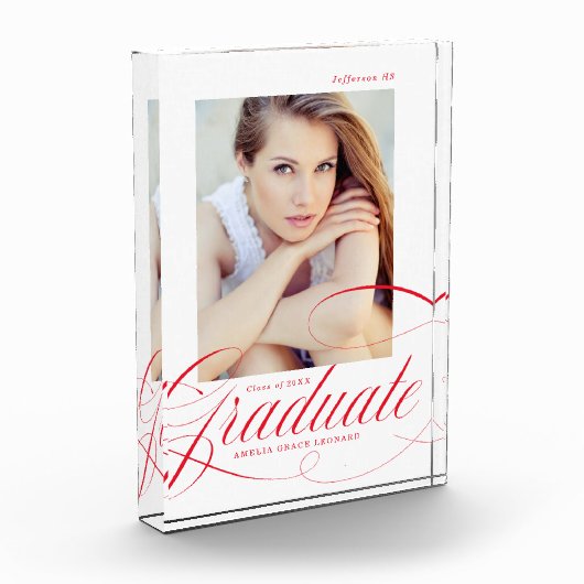 Elegant rood kalligrafie script Afstuderen Fotoblokken (Links)