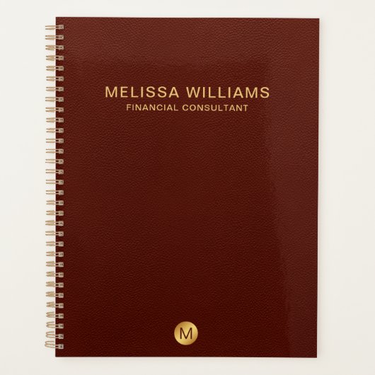 Elegant rood leder en gouden monogram Initiaal Planner (Voorkant)