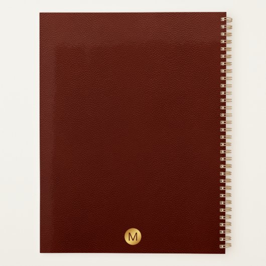 Elegant rood leder en gouden monogram Initiaal Planner (Achterkant)