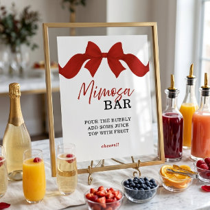 Elegant rood lint Mimosa Bar Bruidsfeest bord Poster