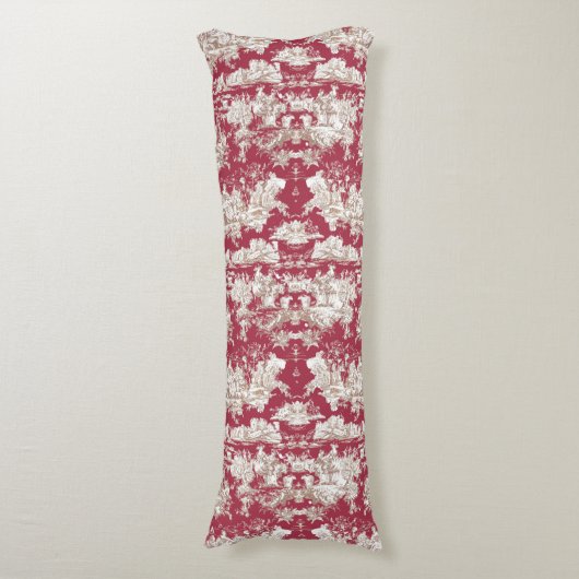 Elegant  rood meer toile de jouy lichaamskussen (Voorkant Verticaal)