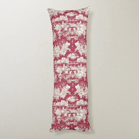 Elegant  rood meer toile de jouy lichaamskussen (Achterkant (Verticaal))