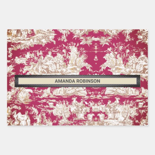 Elegant  rood meer toile de jouy monogram inpakpapier vel (Voorkant 3)