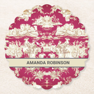 Elegant  rood meer toile de jouy monogram kartonnen onderzetters