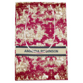 Elegant rood meer toile de jouy monogram medium cadeauzakje (Voorkant)