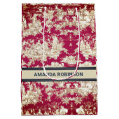 Elegant rood meer toile de jouy monogram medium cadeauzakje (Achterkant)