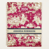 Elegant rood meer toile de jouy monogram planner (Voorkant)