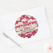 Elegant rood meer toile de jouy monogram ronde sticker (Envelop)