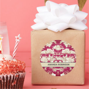 Elegant  rood meer toile de jouy monogram ronde sticker