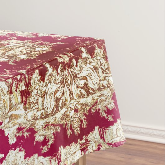 Elegant rood meer toile de jouy monogram tafelkleed (Voorbeeld)