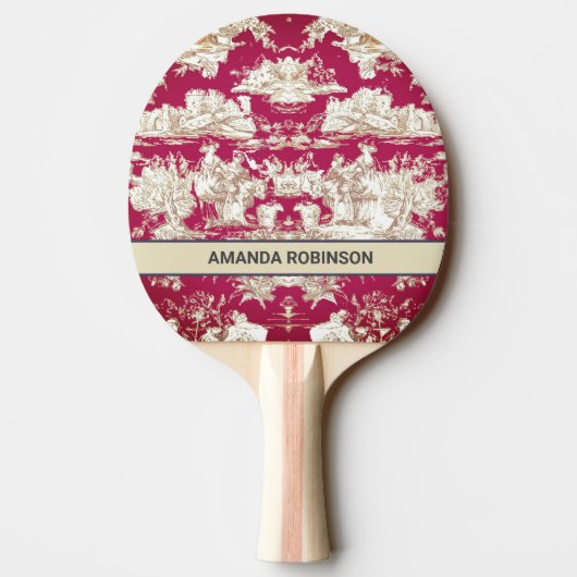 Elegant rood meer toile de jouy monogram tafeltennisbatje (Achterkant)