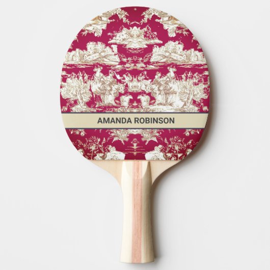 Elegant rood meer toile de jouy monogram tafeltennisbatje (Voorkant)
