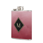 Elegant rood met eenvoudig goudmonogram heupfles (Links)