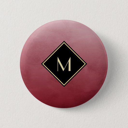 Elegant rood met eenvoudig goudmonogram ronde button 5,7 cm (Voorkant)