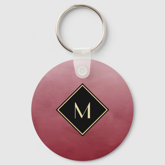 Elegant rood met eenvoudig goudmonogram sleutelhanger (Voorkant)