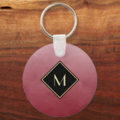 Elegant rood met eenvoudig goudmonogram sleutelhanger (Voorkant)
