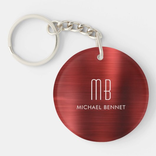 Elegant rood monogram sleutelhanger (Voorkant)