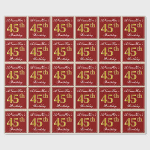 Elegant, Rood, Nep Goud 45e Verjaardag; Aangepaste Cadeaupapier