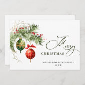 Elegant rood Ornament vrolijk kerstmis corporate Feestdagenkaart (Voorkant / Achterkant)