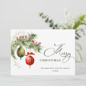 Elegant rood Ornament vrolijk kerstmis corporate Feestdagenkaart (Staand voorkant)