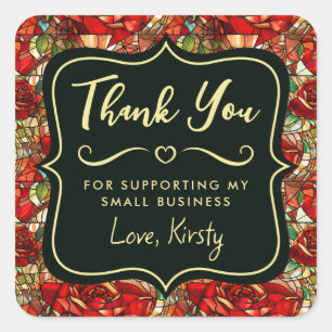 Elegant rood roos Glas in lood klein bedrijf Vierkante Sticker