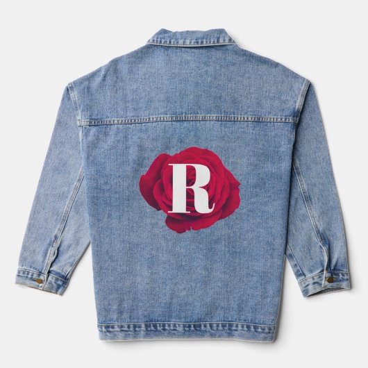 Elegant rood roos Initiaal modern monogram Denim Jacket (Achterkant)