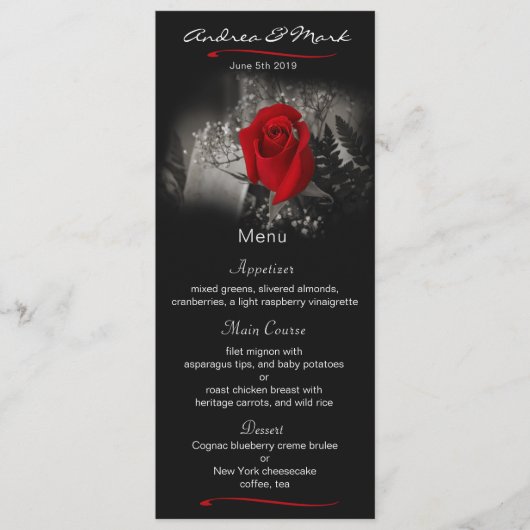 Elegant rood roos vignet bruiloft menu Kaart (Voorkant)