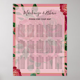 Elegant Rood Roses Wedding Seating Chart Poster