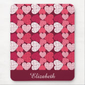 Elegant Rood Roze Jigsaw Puzzel Hart Patroon Naam Muismat (Voorkant)
