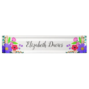 Elegant rood roze paarse bloemen naambordje
