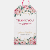 Elegant Rood Roze Pioen Bloem Goud Blad Verjaardag Cadeaulabel (Voorkant)