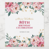 Elegant Rood Roze Pioen Bloem Goud Blad Verjaardag Wijn Etiket (Enkel label)