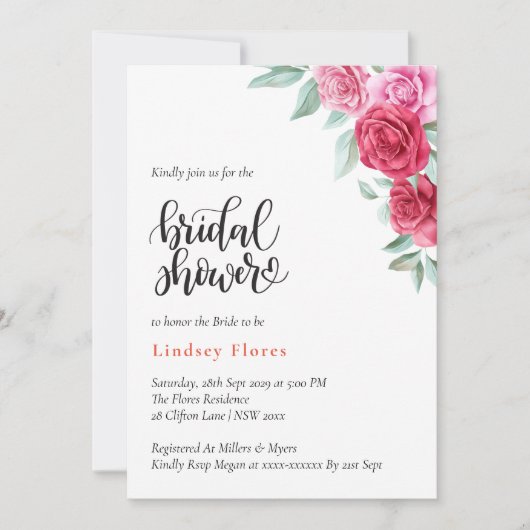 Elegant Rood Roze Rose Bloemen Minimal Vrijgezelle Kaart (Voorkant)