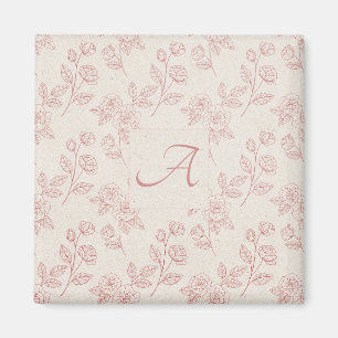 Elegant Rood Rozendocument Chintz Monogram Magneet