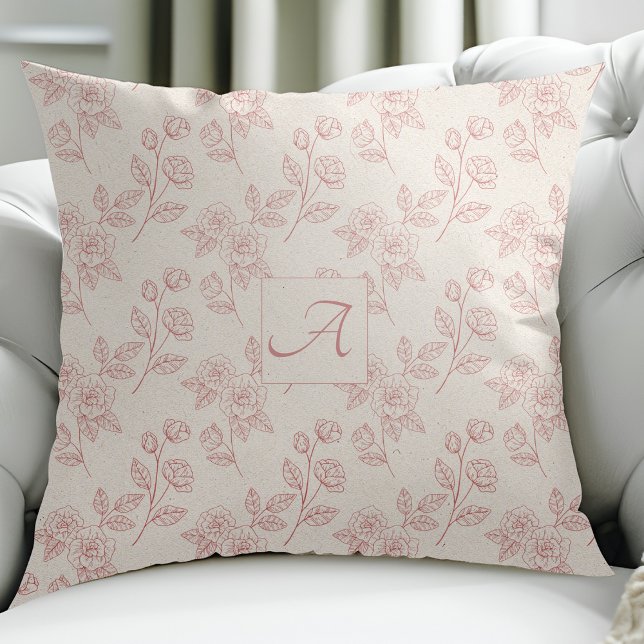 Elegant rood rozenpapier Chintz Monogram Kussen (Creator heeft geüpload)