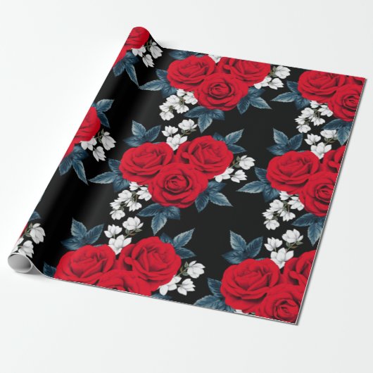 Elegant rood rozenwrapppapier cadeaupapier (Uitgerold)