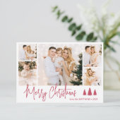 Elegant Rood Script 5 Fotocollage Kerst Kaart (Staand voorkant)