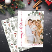 Elegant rood script gebladerte foto boog kerst feestdagenkaart